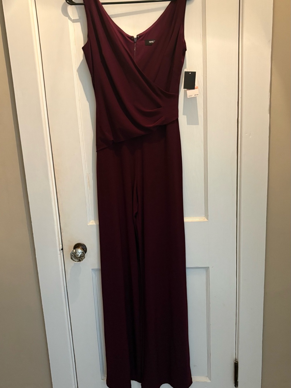Nine West Sleeveless Burgundy Wide-Leg Jumpsuit